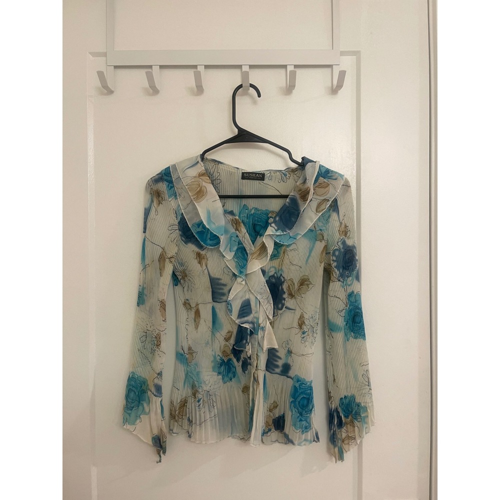 Vintage Y2K Fairycore Blue Flare Ruffled Whimseygoth Blouse‎ Summer